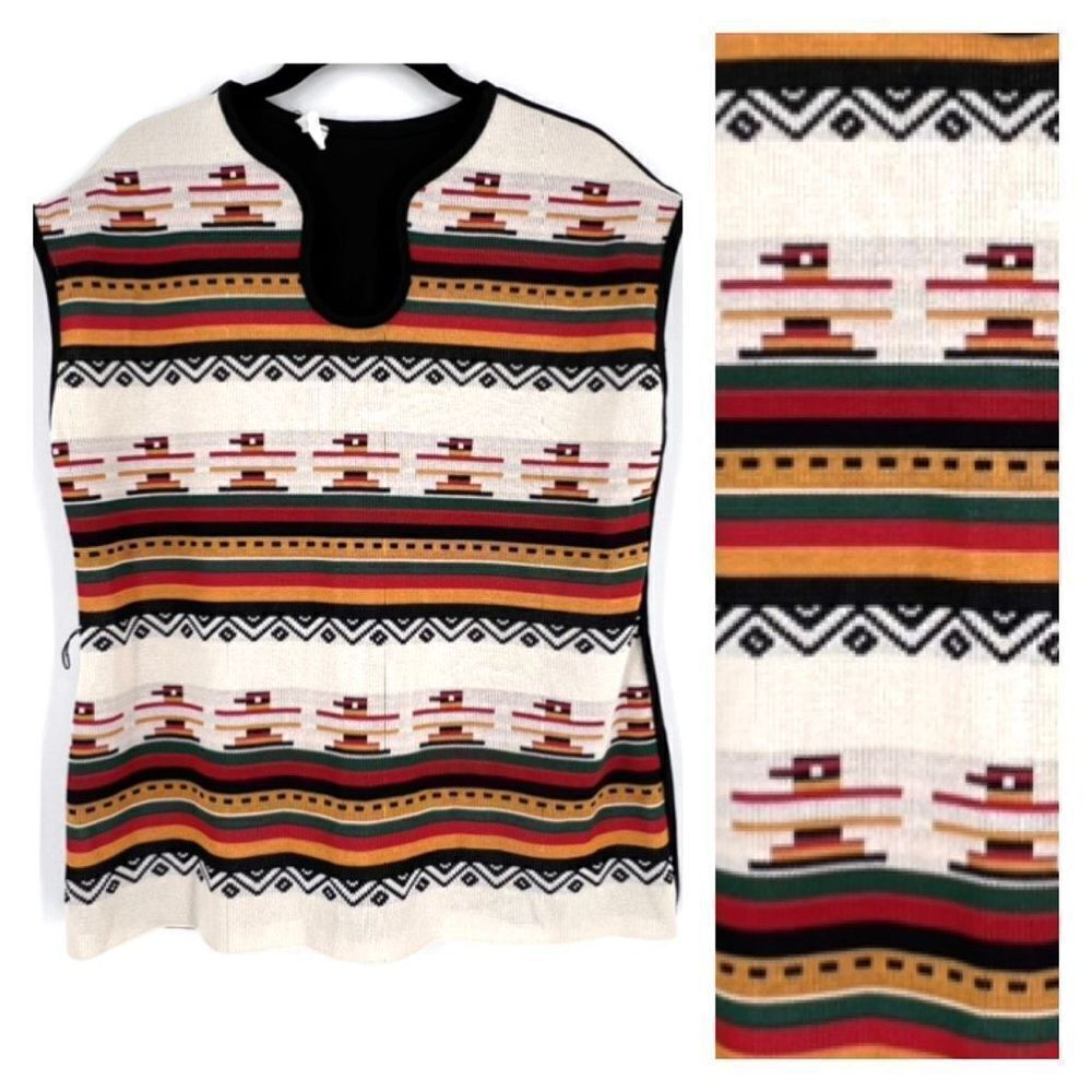 Vintage Women's Knit Bird Aztec Striped Southwestern Top Multi-Color Large vest